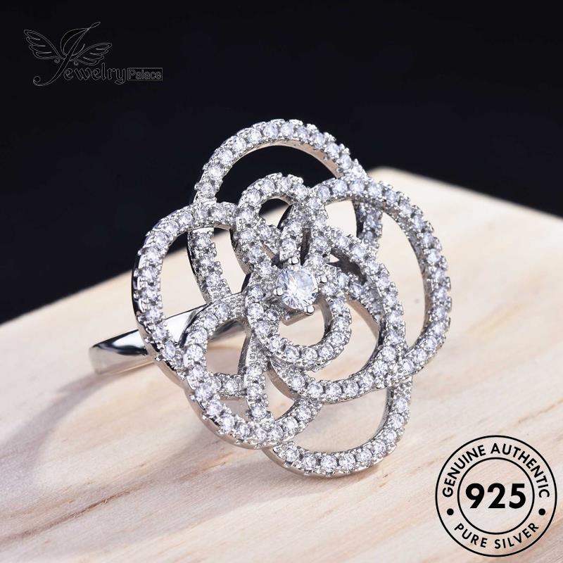 JEWELRYPALACE Perhiasan Silver Personality Cincin Aksesori Silver Perak Camellia Sterling Moissanite Original Asli Wanita Diamond Kawin Murni korea 925 Nikah R1891