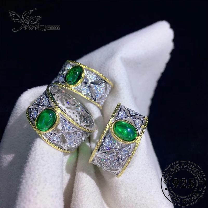 JEWELRYPALACE Retro Nikah 925 Emerald Original Wanita Cincin Square Silver Perhiasan Perak korea Sterling Kawin Aksesori Murni Asli Silver R2105