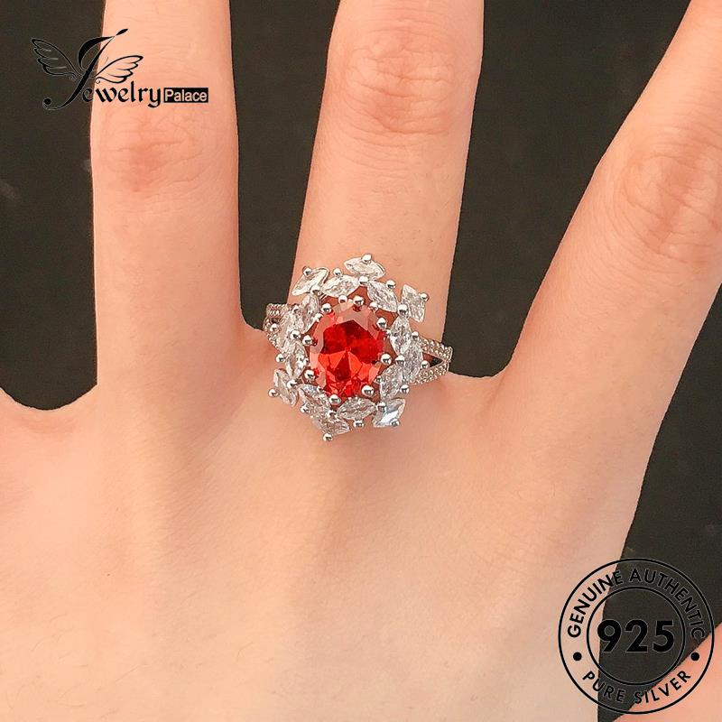 JEWELRYPALACE Flower Perak Murni korea Original Wanita Aksesori Asli Perhiasan Ruby Silver 925 Cincin Silver Kawin Nikah Vintage Sterling R2163