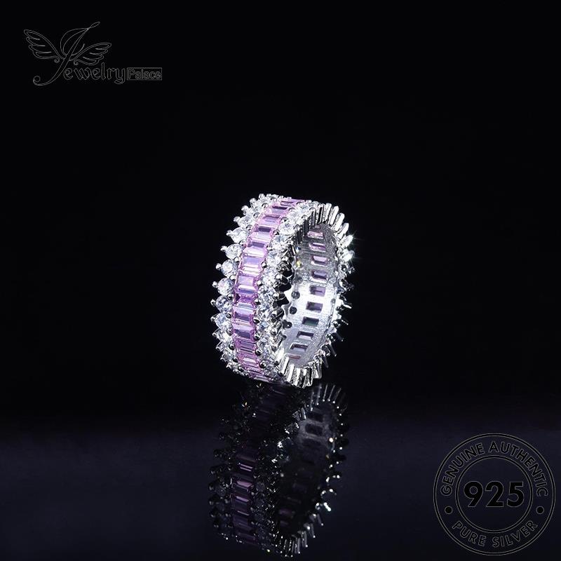 JEWELRYPALACE Perhiasan Fashion Silver Kawin Cincin Sterling korea Asli Perak Row Wanita 925 Murni Original Nikah Pink Diamond Silver Crystal Aksesori R2217