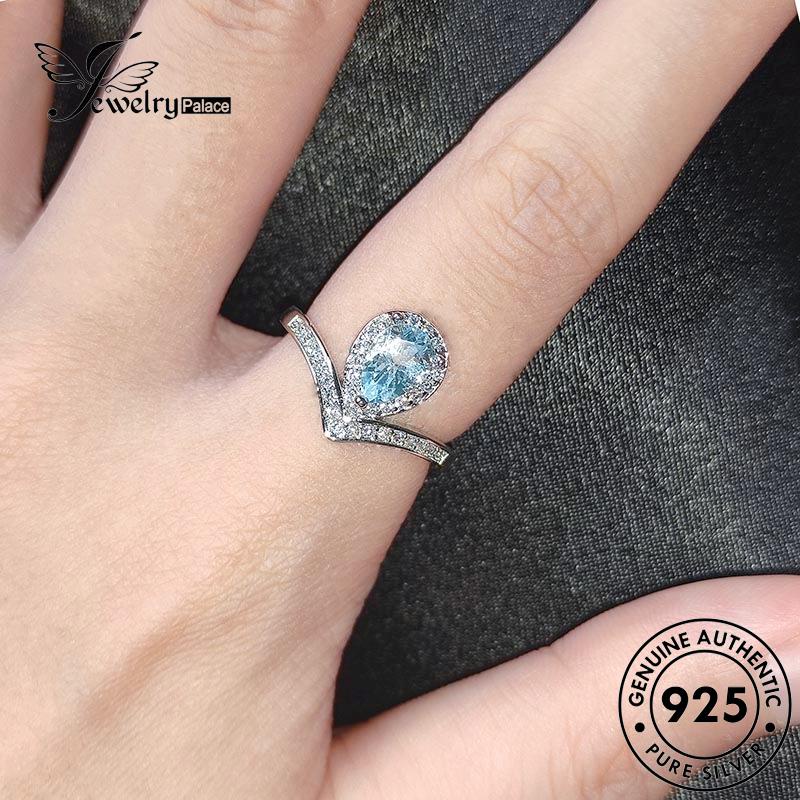 JEWELRYPALACE Silver Original Nikah Temperament Sterling Kawin Aquamarine Shape korea Aksesori Drop Perak Asli Perhiasan Cincin Murni Silver 925 Wanita R2238