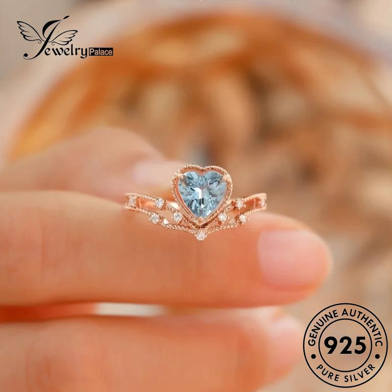 JEWELRYPALACE Gold Wanita korea Perak Sterling Murni Silver 925 Kawin Temperament Aksesori Aquamarine Perhiasan Original Love Nikah Cincin Asli Silver R2239