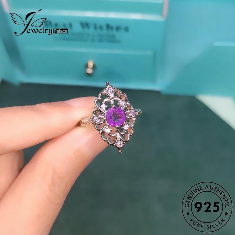 JEWELRYPALACE Silver Kawin Perhiasan Luxury Original Nikah Amethyst Cincin Flowers Wanita Silver 925 Aksesori Perak Sterling Asli korea Murni R2267