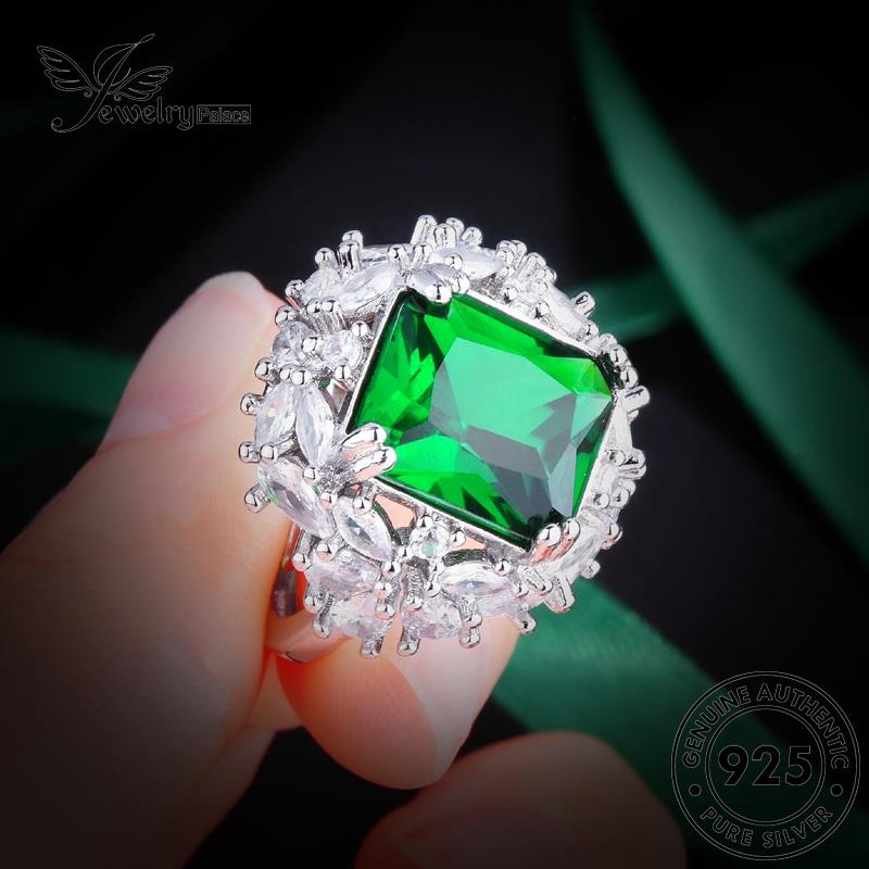 JEWELRYPALACE Murni Kawin Round Sterling 925 Silver Original Aksesori Cincin Nikah Perak Asli Wanita Emerald Luxury korea Perhiasan Silver R2325