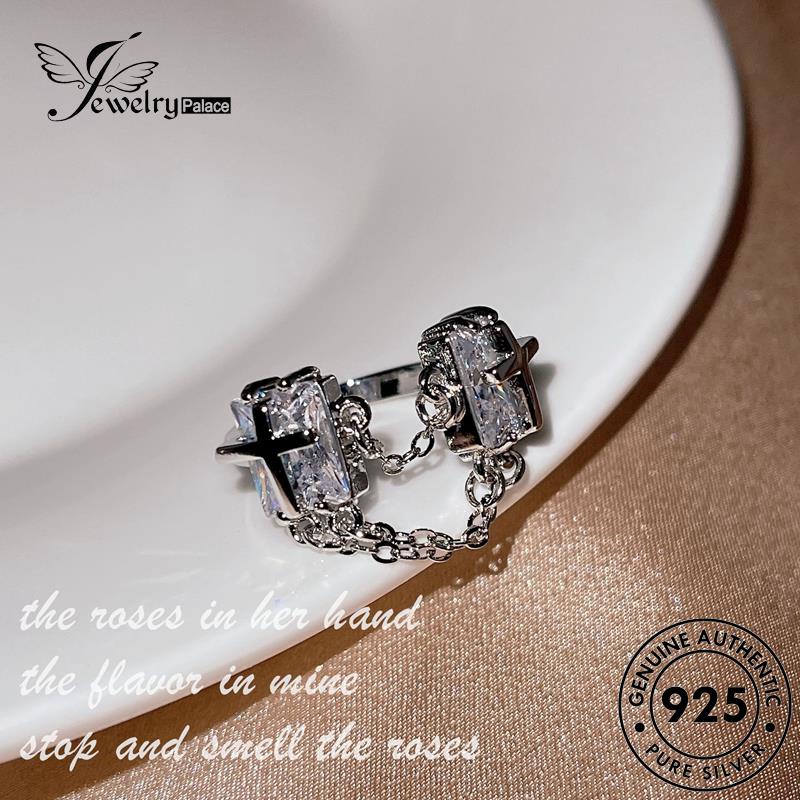 JEWELRYPALACE korea Sterling Diamond 925 Perhiasan Asli Wanita Original Creative Murni Cross Silver Perak Pink Aksesori Silver Cincin Kawin Nikah Crystal R2333