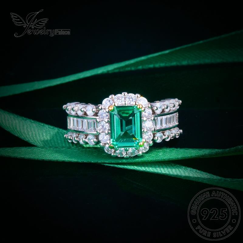 JEWELRYPALACE Rows Original 925 korea Three Silver Nikah Perak Wanita Sterling Emerald Asli Aksesori Cincin Luxury Perhiasan Silver Murni Kawin R2338