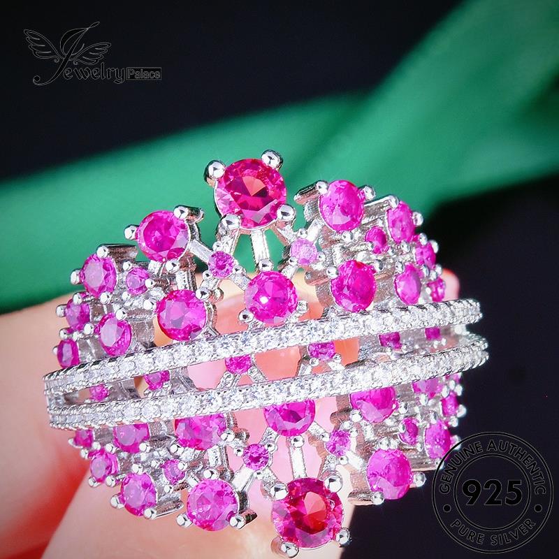 JEWELRYPALACE Aksesori Cincin Wrap Luxury korea Asli Nikah 925 Original Silver Diamond Pink Crystal Perhiasan Double Silver Kawin Wanita Sterling Perak Murni R2359