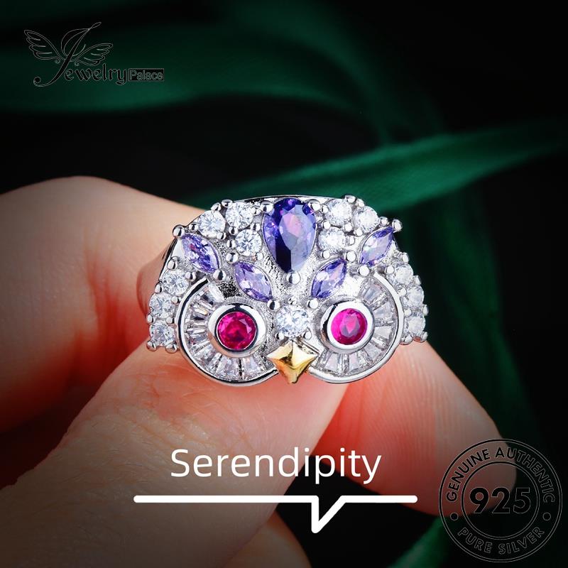 JEWELRYPALACE Cincin Nikah Asli Aksesori Sterling korea Cute Perhiasan Wanita Owl Murni Perak Amethyst 925 Silver Silver Original Kawin R2351