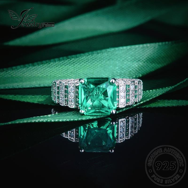JEWELRYPALACE Nikah Perak Simple Sterling Silver Asli Silver Aksesori Kawin Square Wanita korea Original Cincin 925 Perhiasan Murni Emerald R2356