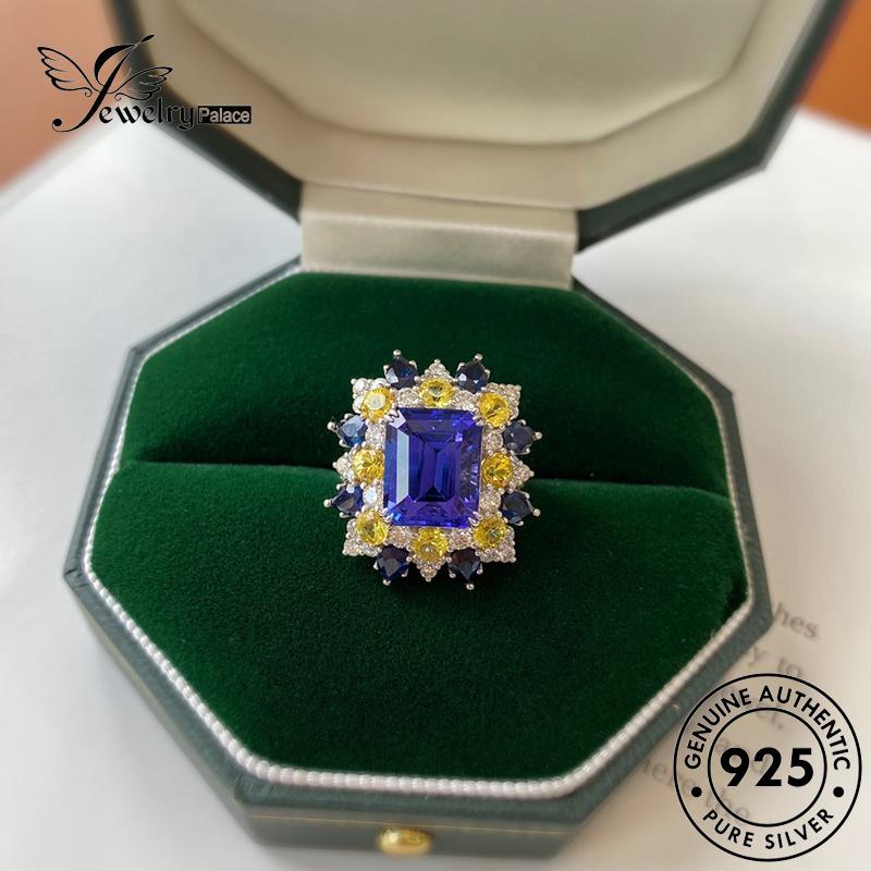 JEWELRYPALACE 925 Wanita Murni Square Cincin Silver Perak Sterling Asli Sapphire Nikah Original Aksesori korea Elegant Silver Perhiasan Kawin R2437