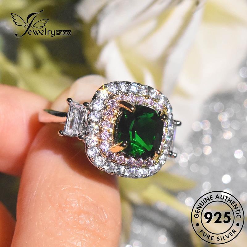 JEWELRYPALACE Luxury 925 Aksesori Silver Murni Cincin korea Wanita Nikah Emerald Kawin Square Original Perhiasan Perak Silver Sterling Asli R2495