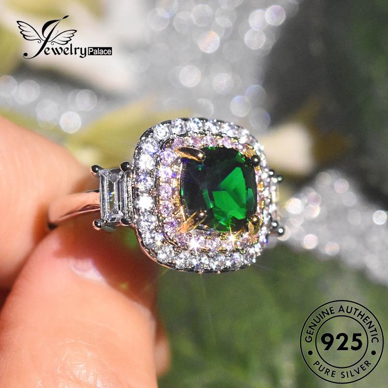 JEWELRYPALACE Luxury 925 Aksesori Silver Murni Cincin korea Wanita Nikah Emerald Kawin Square Original Perhiasan Perak Silver Sterling Asli R2495