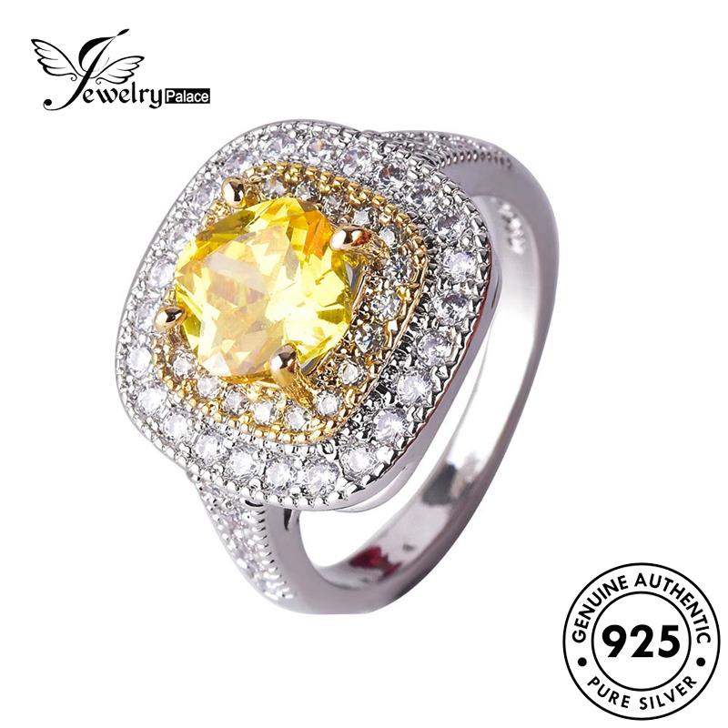 JEWELRYPALACE Asli korea Perhiasan Citrine Original Perak Aksesori Kawin Nikah Sterling Wanita Murni Luxury Cincin Silver 925 Two-Color Silver R2473