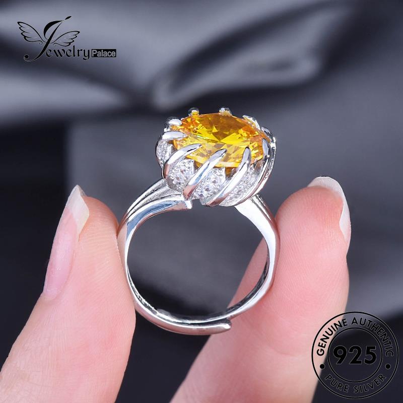 JEWELRYPALACE Asli Silver Cincin 925 Sterling korea Perak Personality Wanita Murni Lotus Silver Citrine Original Perhiasan Aksesori Kawin Nikah R2530