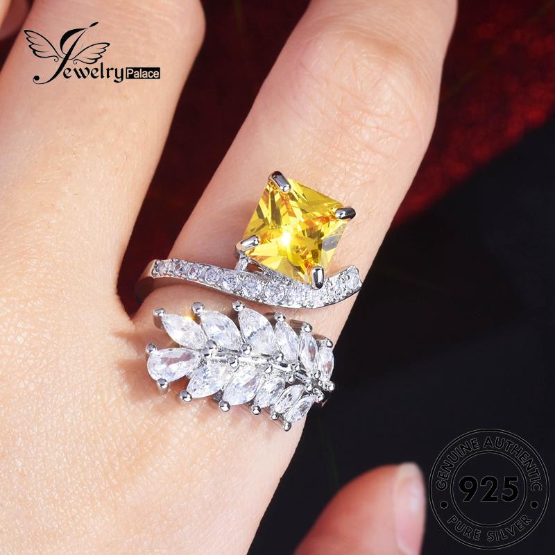 JEWELRYPALACE Temperament 925 Silver Asli Murni Silver Nikah Citrine Original Perak Aksesori Perhiasan Kawin korea Sterling Snowflake Wanita Cincin R2539