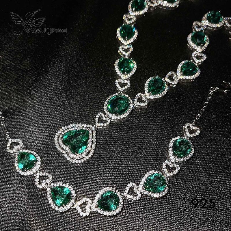 Jewelrypalace Perak925 Asli Set Emerald Wanita Mulia Kalung S112