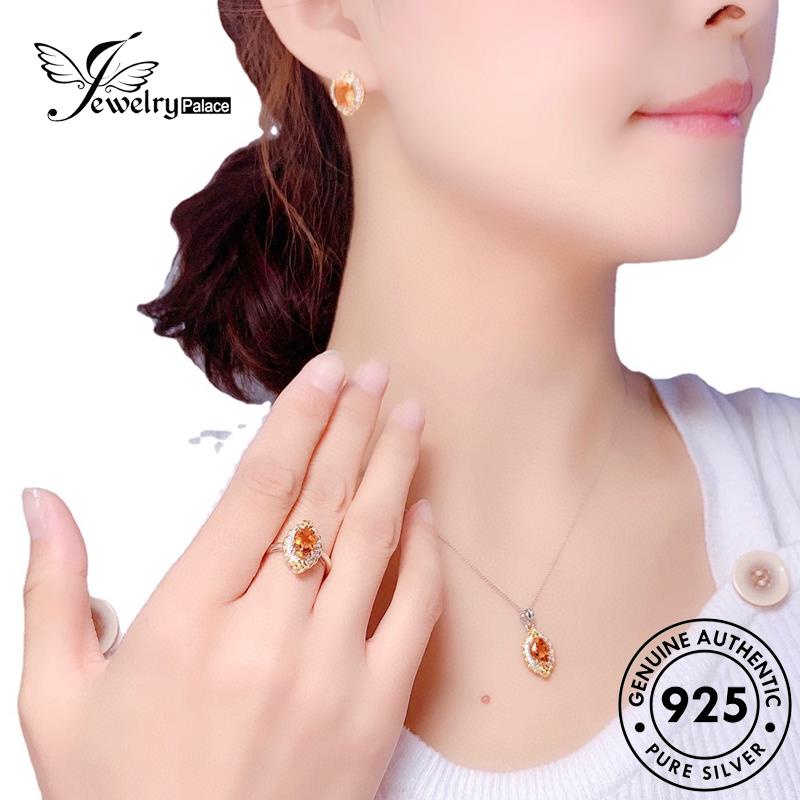 Jewelrypalace Perak Wanita Fashion Kalung925 Set Citrine Asli S115