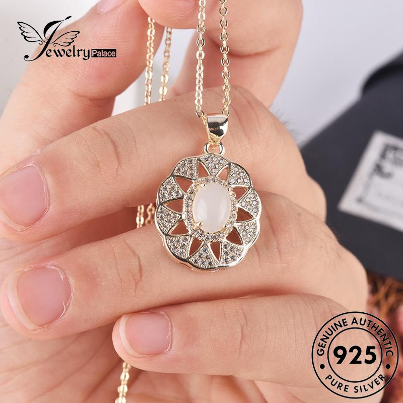 Jewelrypalace Giok Renda925Set Asli Wanita Kalung Perak Mewah S42