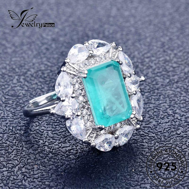Jewelrypalace Kalung Persegi925 Berlian Asli Aquamarine Perak Kreatif Wanita Set S153