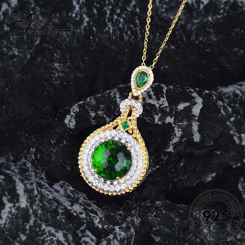 Jewelrypalace Bulat925 Emerald Original Wanita Temperamen Set Kalung Perak S205