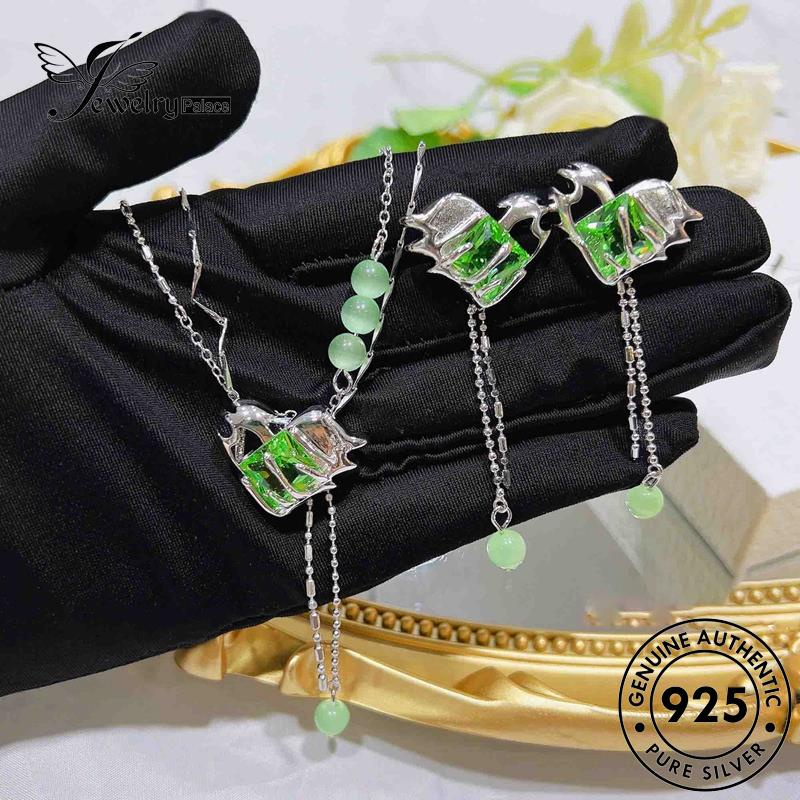 Perhiasantempat Set Emerald Hati Asli Kalung Perak Wanita Manis925 S227