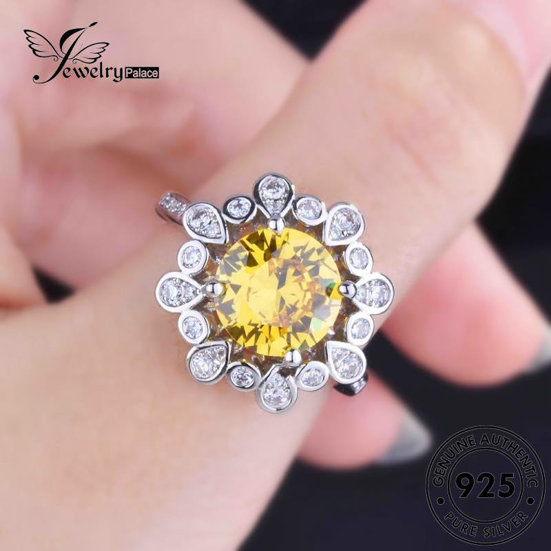 Jewelrypalace Kalung Asli Citrine Bunga Matahari Silver Wanita Kreatif Set925 S228