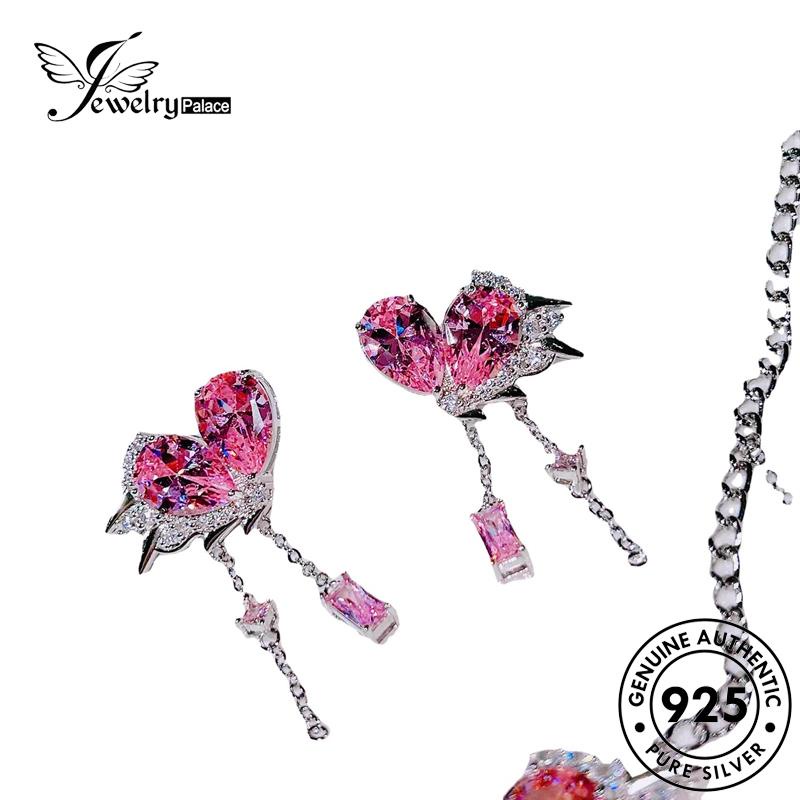 Jewelrypalace Kalung Set Pink Kristal Asli Fashion Berlian925 Perak Love Wanita S241