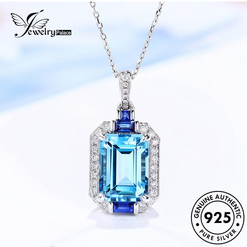 Jewelrypalace Berlian Set Kotak Mewah Asli925 Perak Aquamarine Wanita Kalung S245