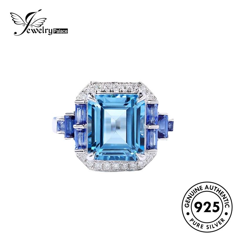 Jewelrypalace Berlian Set Kotak Mewah Asli925 Perak Aquamarine Wanita Kalung S245