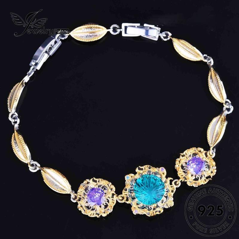 Jewelrypalace 925set Wanita Bulat Asli Kalung Safir Perak Mewah S255