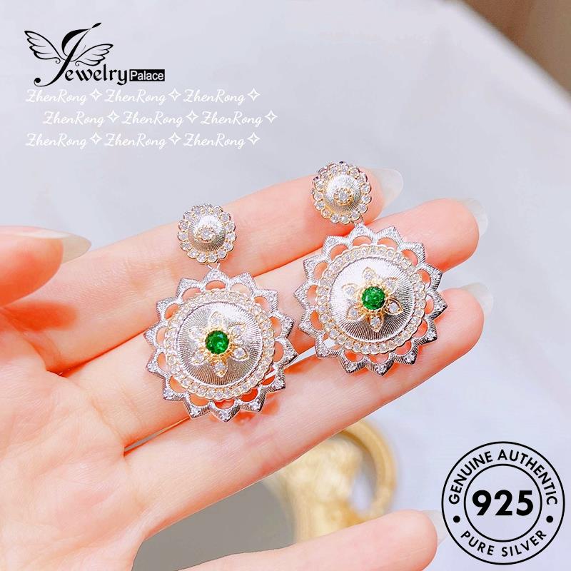 Jewelrypalace Set Emerald Perak Wanita Kalung Bunga Asli925 Retro S257