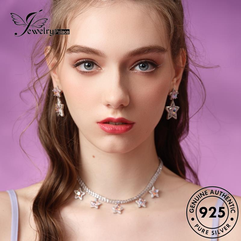 Jewelrypalace Perak Asli925 Kalung Berlian Wanita Set Bintang Pink Manis Kristal S283