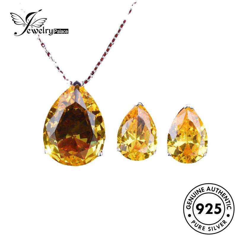 Jewelrypalace Perak Asli Fashion Kalung Set Drop925 Safir Wanita S299