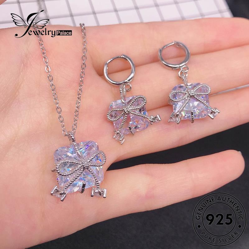 Jewelrypalace Bow Set Moissanite Kalung Wanita Berlian Asli Silver Fashion925 S300