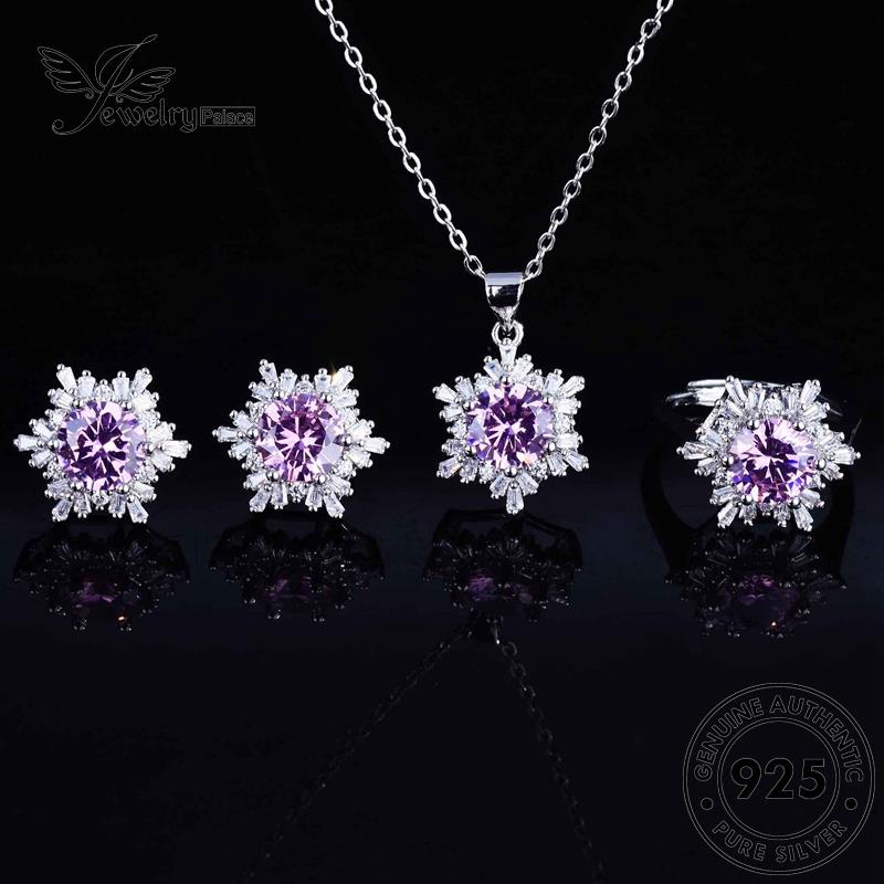 Jewelrypalace925 Set Kalung Kreatif Perak Snowflake Wanita Ruby Asli S355