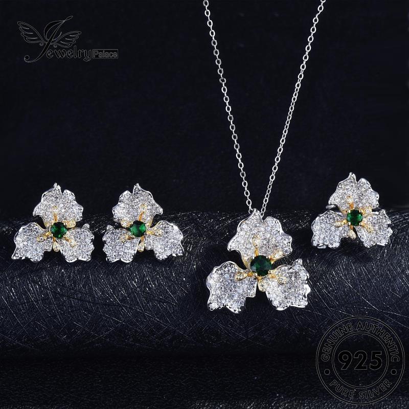 Jewelrypalace Berlian Moissanite Set Bunga Kalung Perak Asli Simple925 Wanita S365