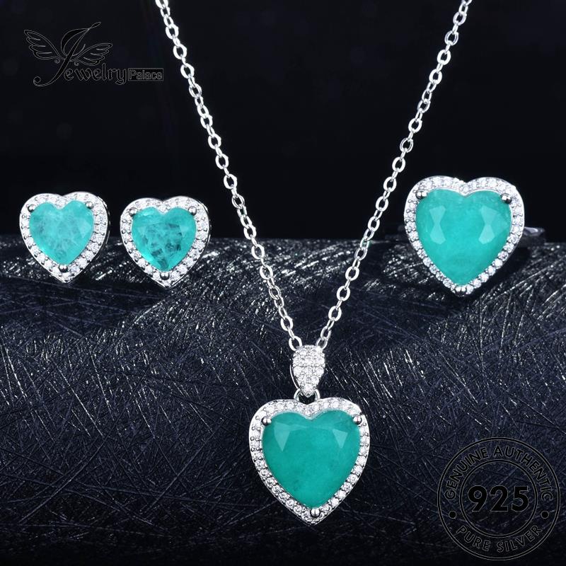 Jewelrypalace925 Kalung Fashion Aquamarine Set Wanita Perak Asli S340