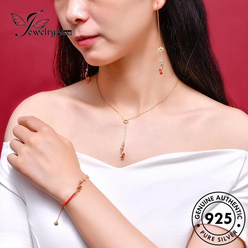 Jewelrypalace Enamel Perak Koi Wanita Set925 Kalung Asli S422