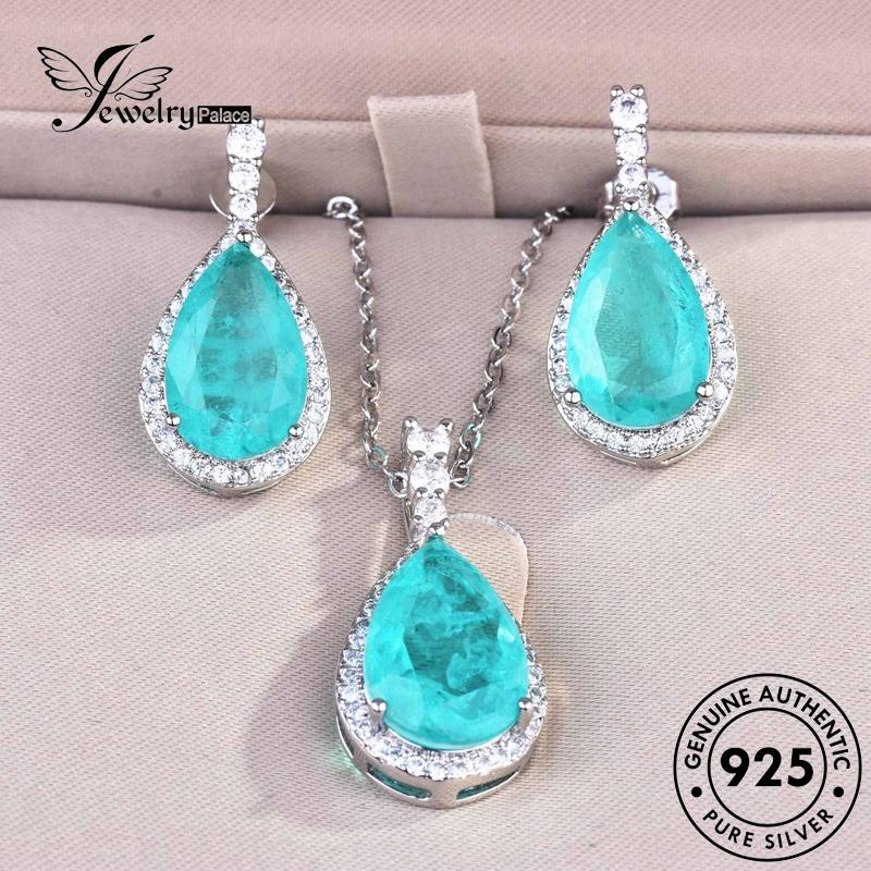 Jewelrypalace Asli Aquamarine Wanita Set 925 Perak Kalung Mewah S440