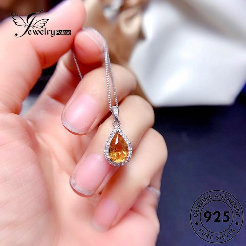 Jewelrypalace Asli Kreatif Tetesan Air Kalung Emas Wanita Citrine Perak Set925 S432