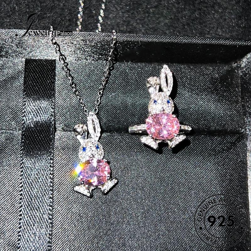 Jewelrypalace Kalung Kristal Berlian Pink Wanita Lucu Set Kelinci Perak Asli925 S506