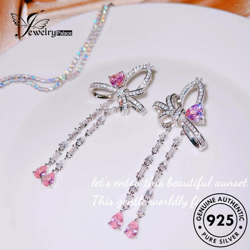 Jewelrypalace Butterfly Diamond Wanita Pink Kristal925 Set Kalung Perak Asli S477