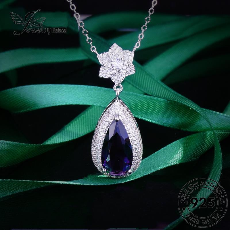 Tempat Perhiasan Wanita Amethyst Set925 Bentuk Kalung Perak Asli Pear S479