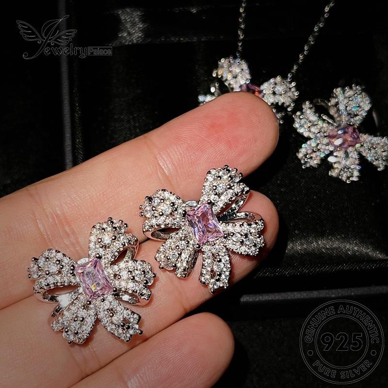 Perhiasantempat Wanita Kalung Perak Pink Kupu Kristal925Asli Set Berlian S532