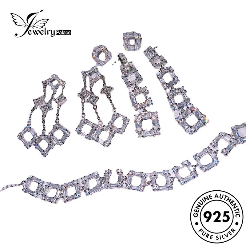 Jewelrypalace Kalung Square Silver Berlian Moissanite Asli Wanita Set Rumbai925 S538