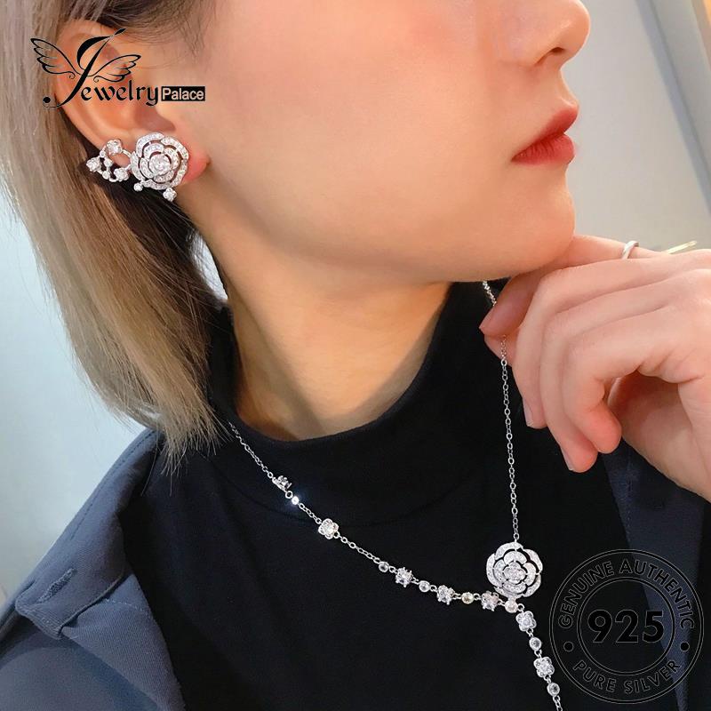 Jewelrypalace Kalung Perak Asli Set925 Moissanite Camelia Klasik Berlian Wanita S558