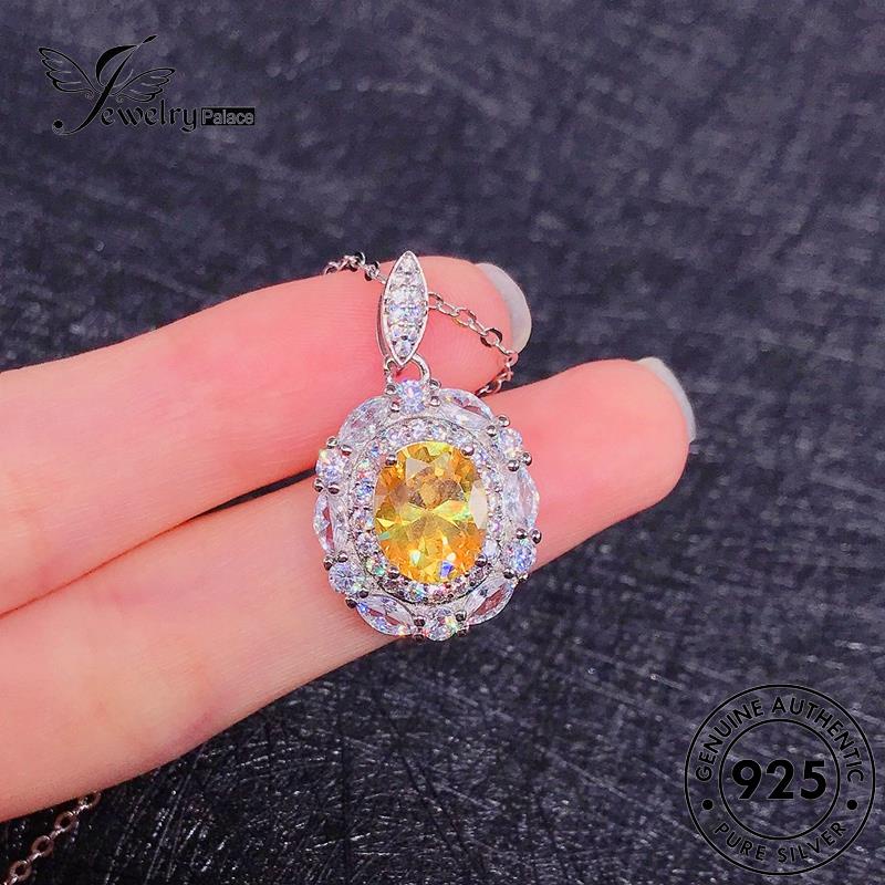 Perhiasantempat Wanita Set Citrine Kalung Mewah Perak925 Asli S582