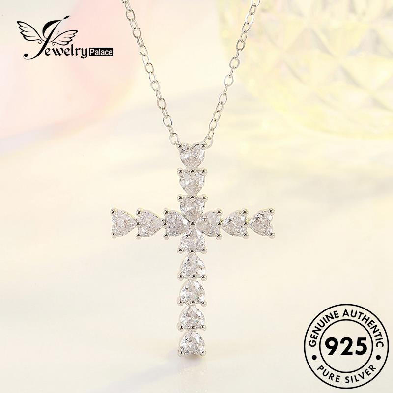 Jewelrypalace Diamond Kalung Emas Salib Berlian Asli925 Perak Wanita Moissanite N238