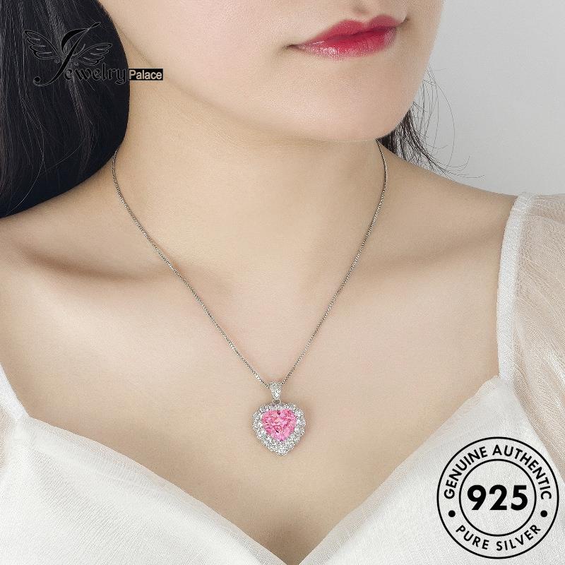 Jewelrypalace Cinta Kristal Indah Berlian Wanita925 Perak Kalung Asli Pink N291