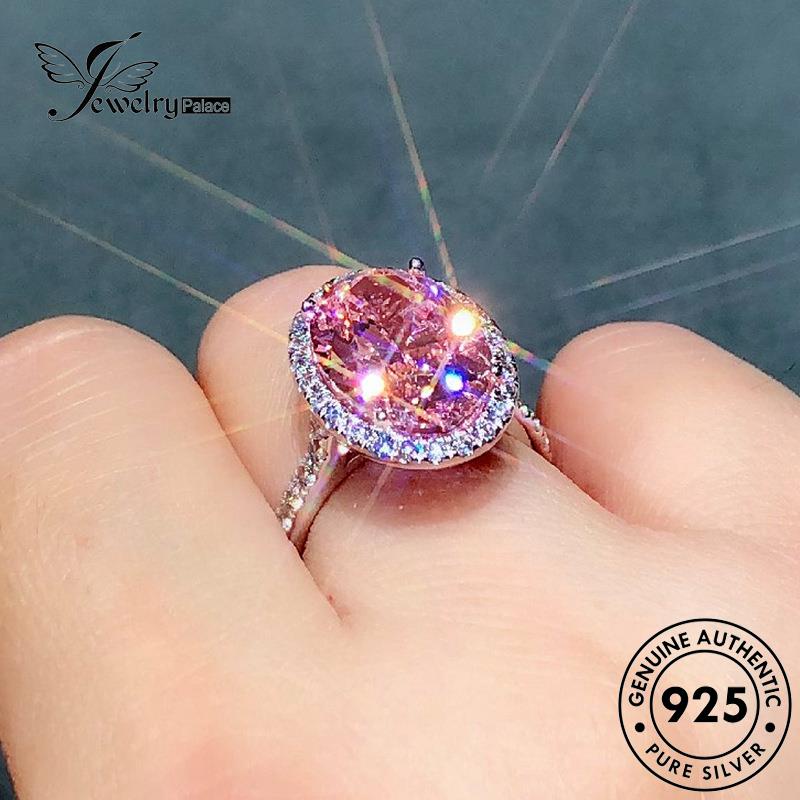 Jewelrypalace Cincin Perak925 Pink Asli Kristal Mewah Oval Berlian Wanita R1